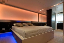 Bedroom with backlit wall