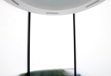 Installed stretch ceiling in bathroom