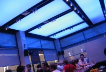 Luminous ceiling panels in restaurant