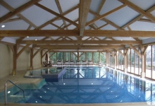 Stretch ceilings above swimming pool